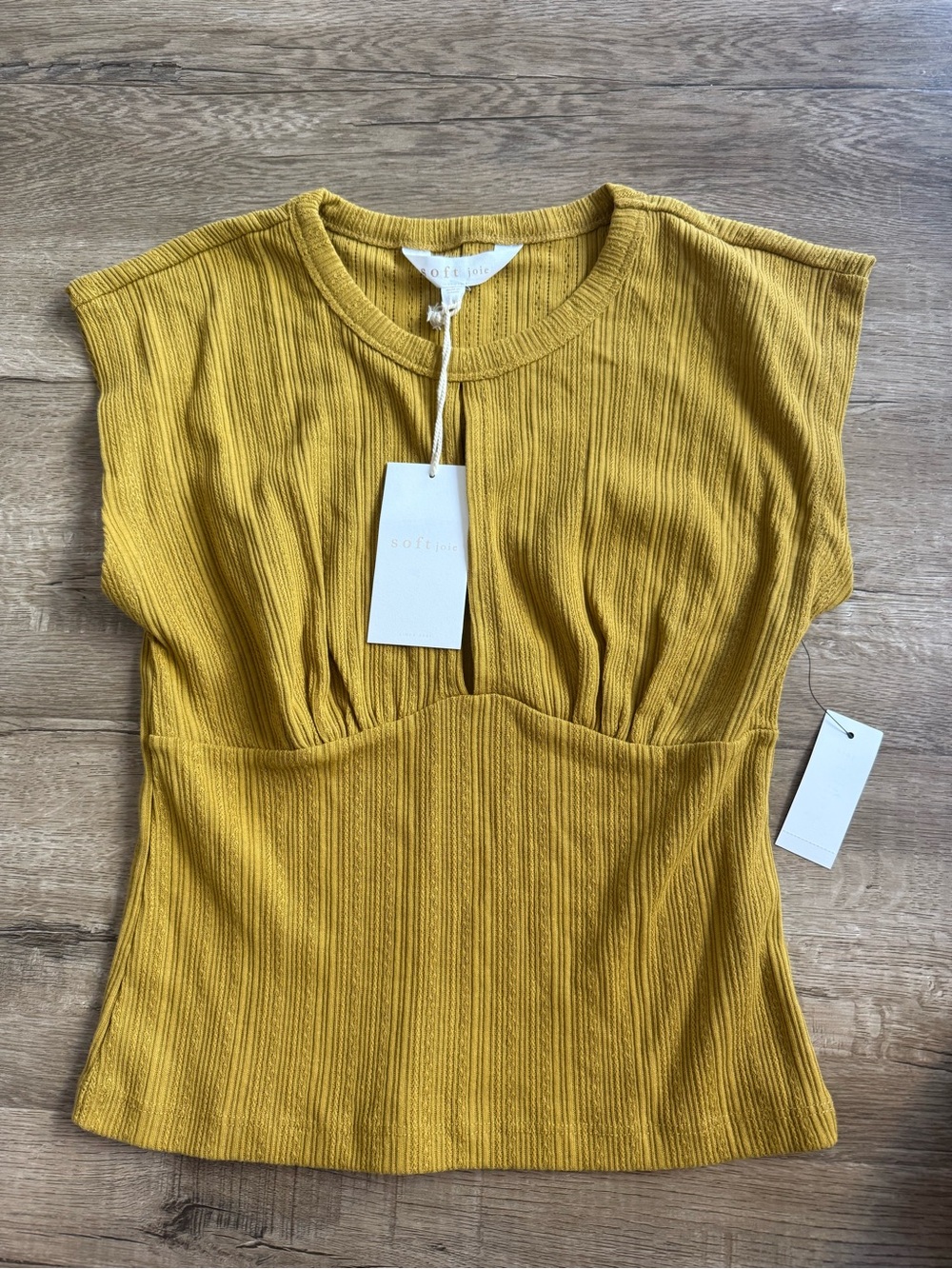 New Soft Joie Mustard Ribbed Bust-Detail Tank